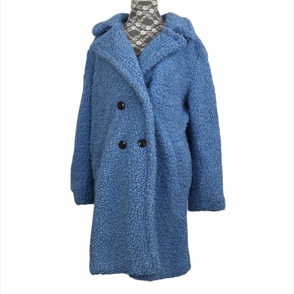 Urban Republic Blue Teddy Bear Faux Fur Coat
